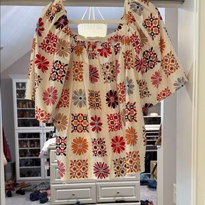 LA DoubleJ Cream Floral Blouse